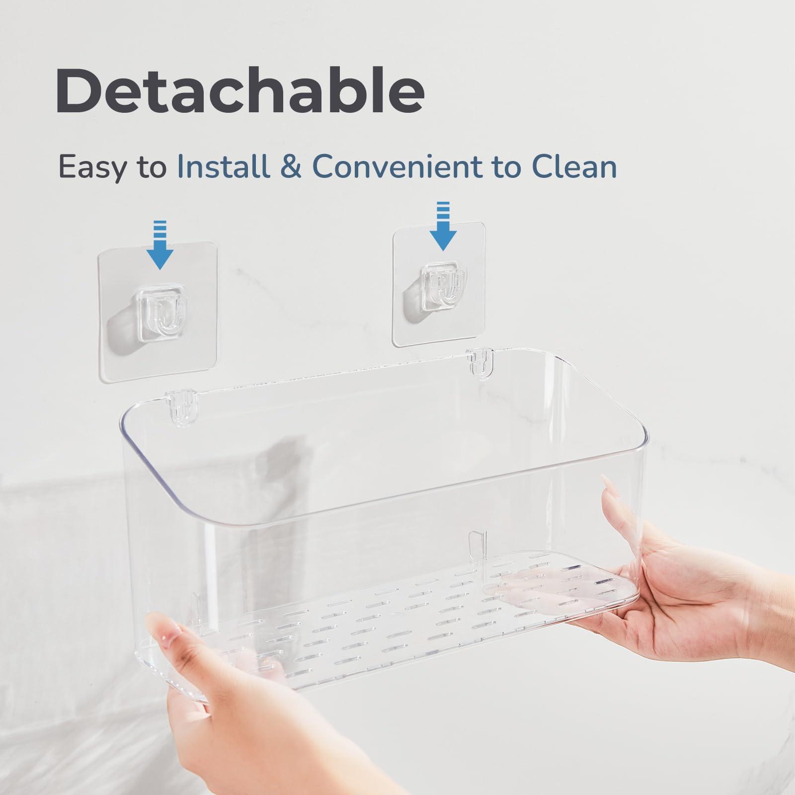 DEEIF Adhesive Suction Cup Shower Caddy, Clear Wall Mounted Organizer Basket 3 Pack, Plastic Shower Shelves for Bathroom Storage(L+ M+ Soap Dish) - Image 4