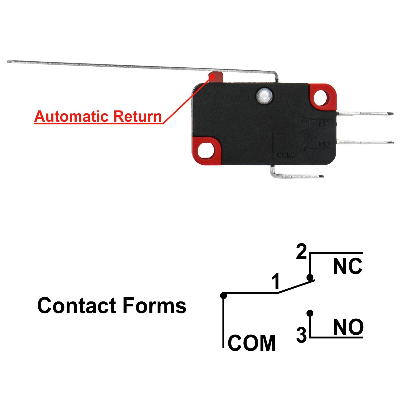 Heschen Micro Switch, V-153-1C25, SPDT, Long Hinge Lever, 20A 250VAC, 2 Pack - Image 3