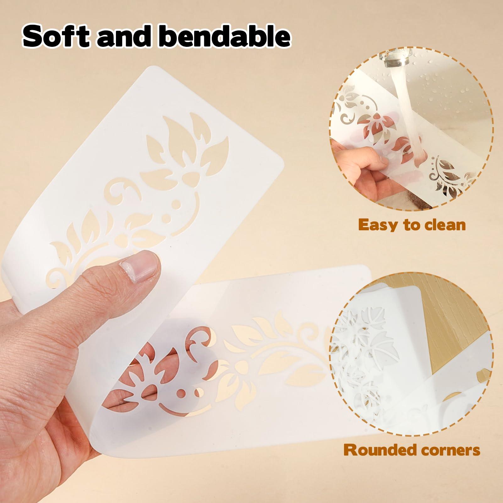 12 Pcs Large Flower Border Stencils for Painting, Reusable Plastic Floral Edge Baking Decorating Vine Stencil Tool, Painting Templates for DIY Cake Wood Wall Tile Furniture Canvas Craft, 3" x 11.8" - Image 3