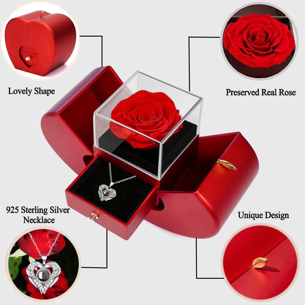 Preserved Real Rose with I Love You Necklace 100 Languages, Gifts for Girlfriend, Women, Mom, Wife, Gifts Idea on Christmas, Valentine's Day, Mother's Day, Birthday, Anniversary, Thanksgiving - Image 3