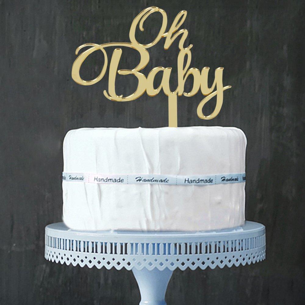 LOVELY BITON Mirrored Gold Oh Baby Cake Topper, Baby Shower 1st Birthday Party Decorations, Welcome Baby Decorations, Baby Shower Party Cake Decor - Image 4