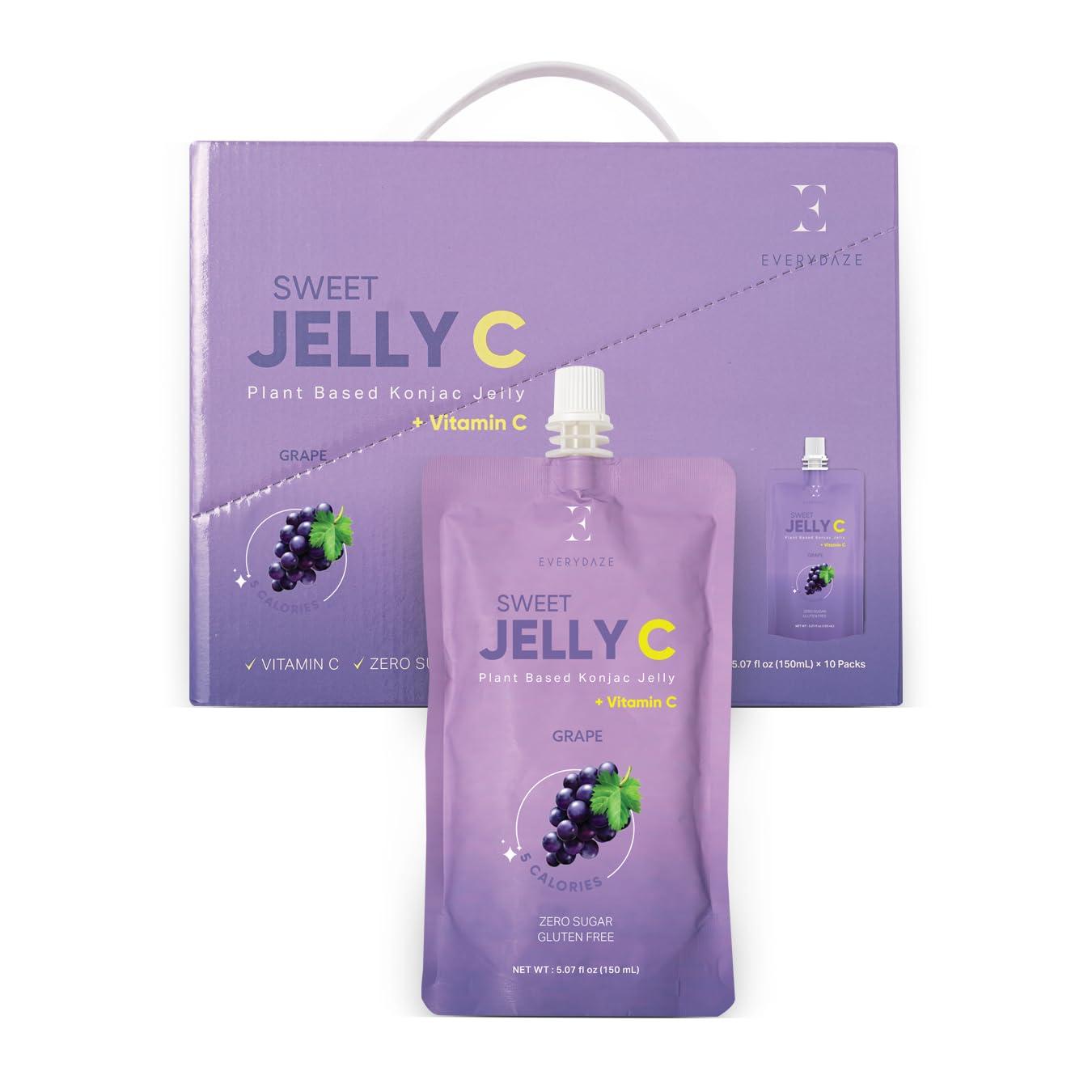 EVERYDAZE Sweet Jelly C Konjac Jelly | Vegan, Gluten Free, Sugar Free, Low Calorie | Healthy Drinkable Fruit Snack | 10 Pack Box Food Drink Pouch (Grape)