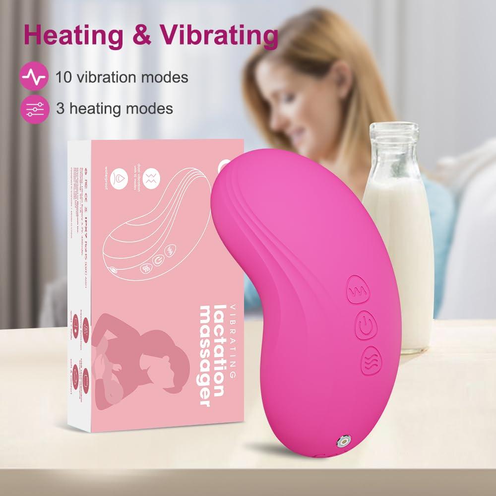 DrBash 2-in-1 Lactation Massager – Soft Breast Massager for Breastfeeding, Heat + Vibration for Milk Flow, Engorgement & Clogged Duct Relief – Apps Controlled (Pink) - Image 2
