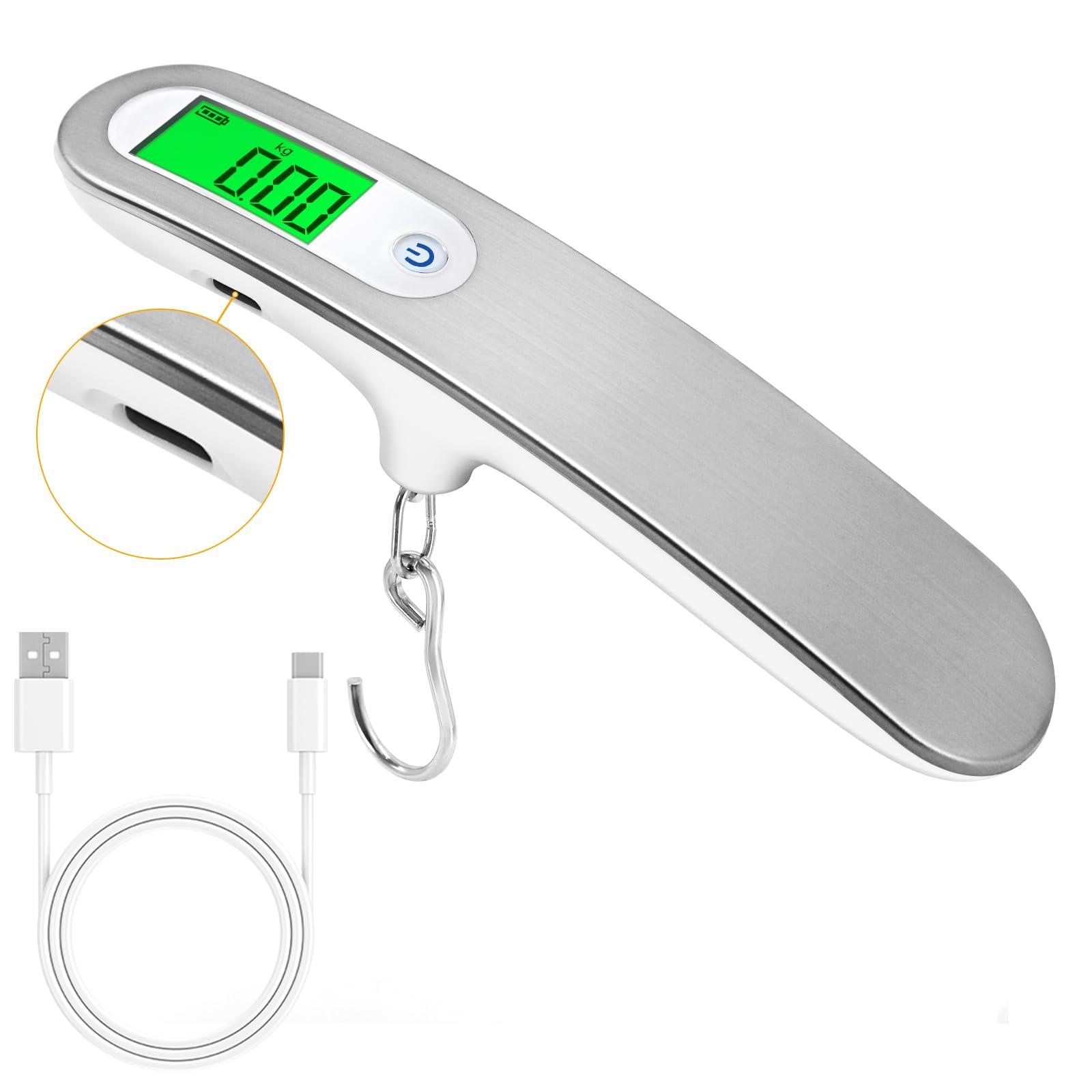 FEBHBRQ Rechargeable Luggage Scale with Hook & Type-C Port - Portable, Digital, High-Precision, and Ideal for Backpacks, Suitcases, and Carry-Ons - Up to 110lb/50kg Capacity -Hook