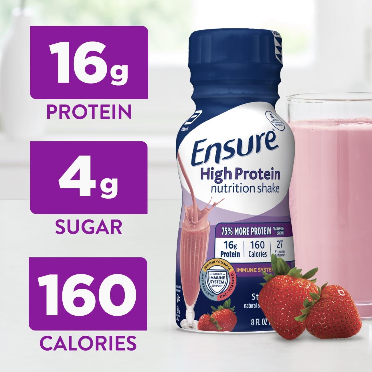 Ensure High Protein Strawberry Nutrition Shake, Ready to Drink, 16g Protein and 27 Vitamins and Minerals, 8 fl oz, 24 Pack - Image 2