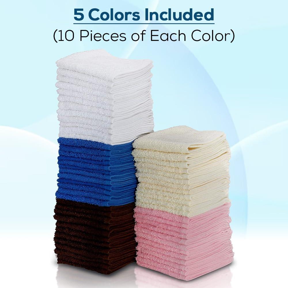 SIMPLI-MAGIC 79264 Cotton Washcloths, Size: 12”x12”, Multi Color, 50 Pack - Image 3