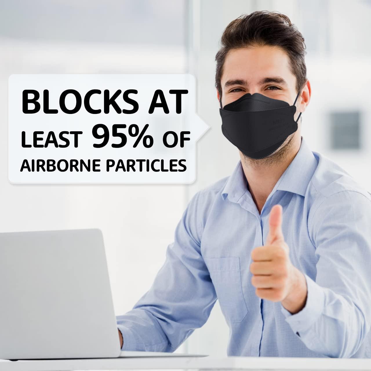 LEVENIS KN95 Face Masks 50 Pack, Breathable Comfortable and Disposable KN95 Mask, Black - Image 6