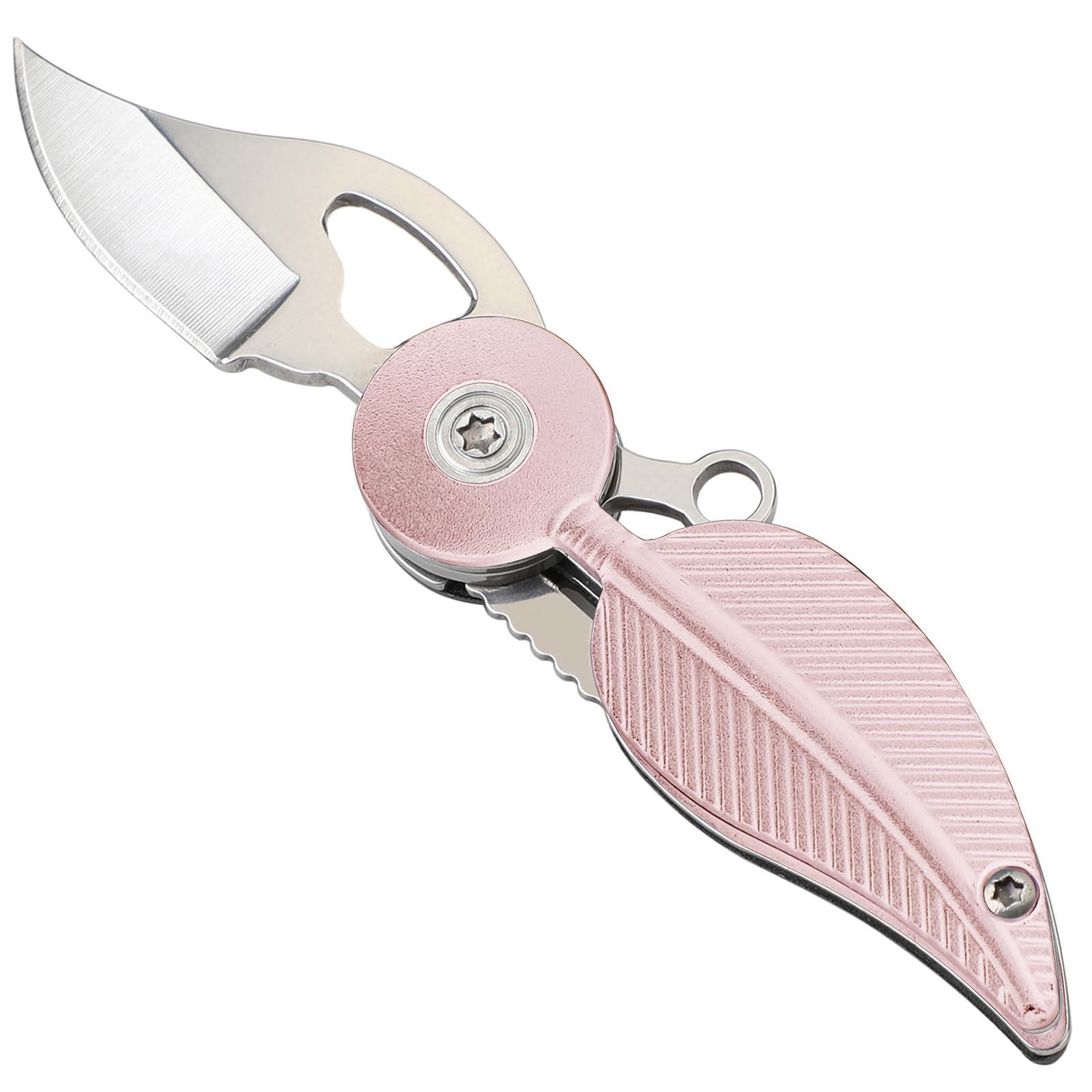 Coowolf Small Folding Pocket Knife for Womens W/H Chain – for Daily Cutting Mail, Packages, Ropes, and Tapes, Practical Cute Key Accessories Pink