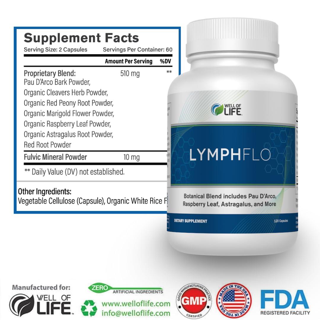 LymphFlo: Herbal Support for Detox, Immunity & Well-Being. Formulated with PAU d’Arco, Cleavers & Red Peony Root in 1100mg, 180 V-Capsules to Optimize Lymphatic Function, Enhance Vitality - Image 3
