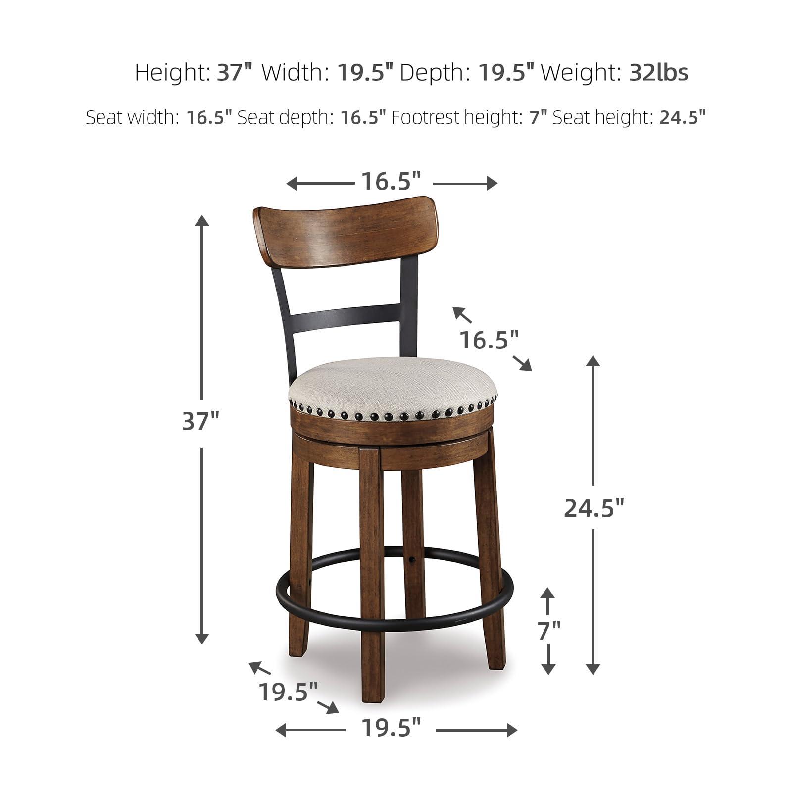 Signature Design by Ashley Valebeck Rustic Farmhouse 24.5” Counter Height Swivel Bar Stool, Brown - Image 3
