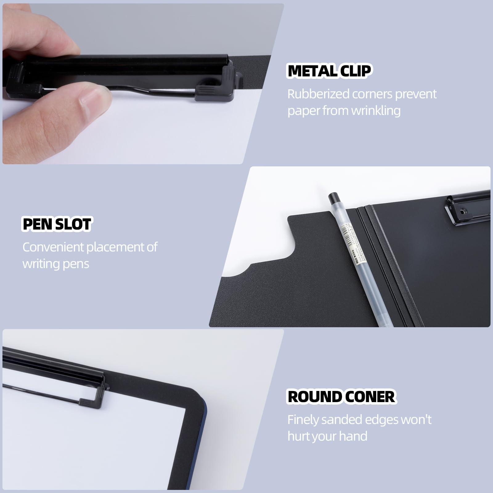 FRETONBA Clipboard Folder, A4 Foldable Clipboard with Horizontal and Vertical Double Metal Clips, 360 Degree Foldable Binder Clipboards with Pen Holder, File Cover Work Folder Clipboards, Blue - Image 4