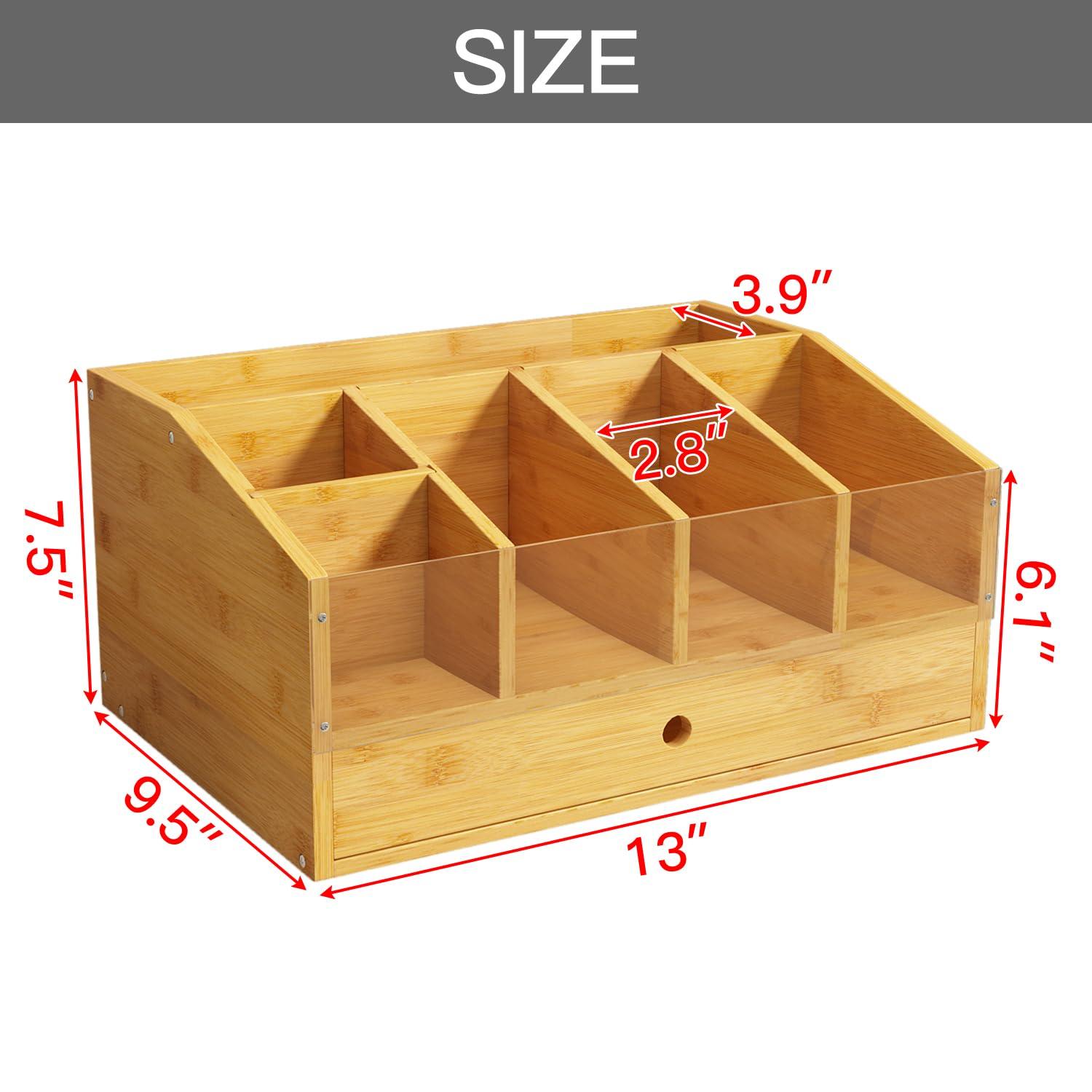 AEEHFENG Coffee Station Organizer for Countertop Coffee Condiment Organizer, Office Coffee Station, Small Cute Coffee Bar Organizer – Bamboo & Wooden Storage with Removable Dividers & Drawer - Image 2