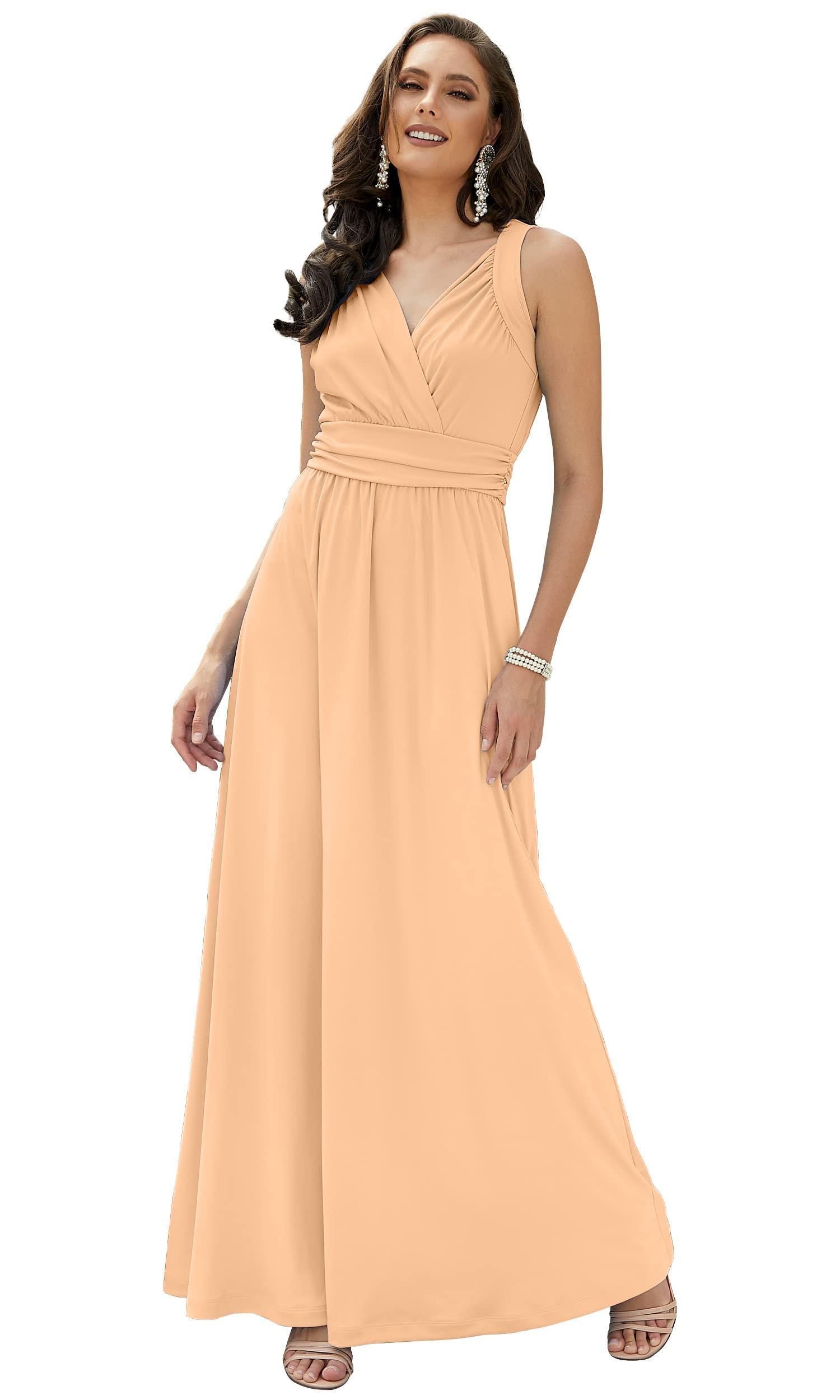 KOH KOH Womens Long Sleeveless Flowy Bridesmaid Cocktail Evening Gown Maxi Dress