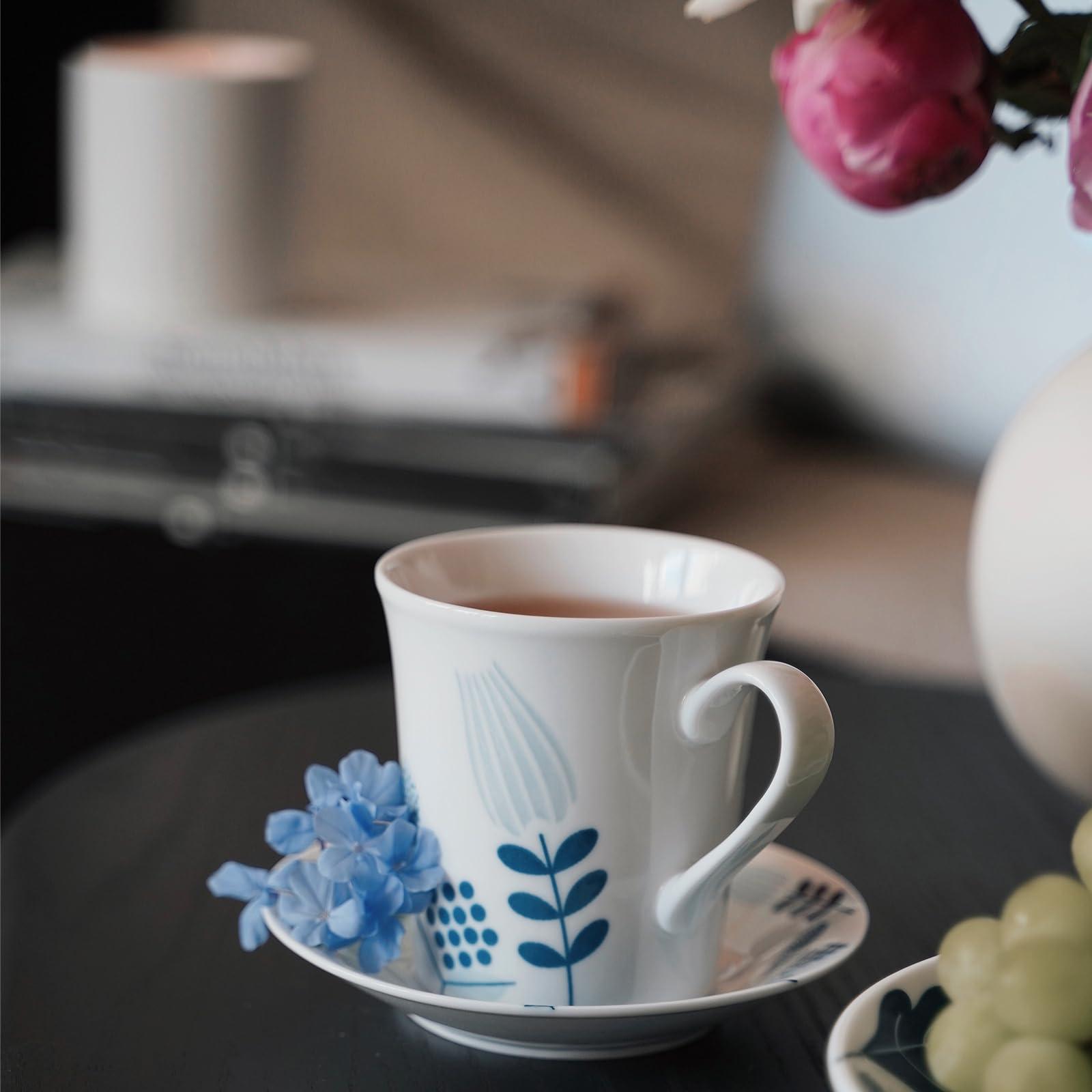 Fuukou Blue and White Porcelain Mug,Chinese Hand-Painted Coffee Mug,12 OZ Small Vintage Ceramic Tea Cup with Handle,Traditional Blue Willow Design,Microwave & Dishwasher Safe - Image 2