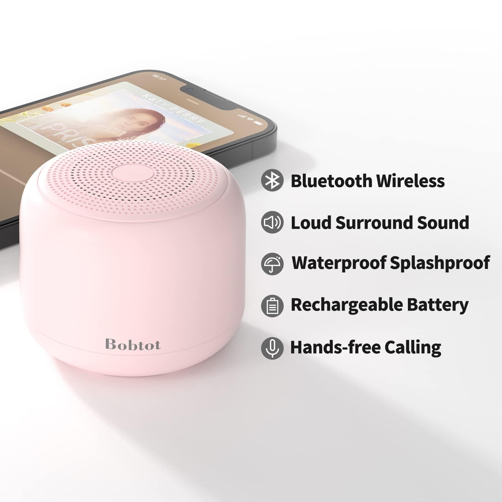 Bobtot Portable Bluetooth Speakers with Strap Easy to Carry, Wireless IPX5 Waterproof Mini Speaker with Loud Stereo Sound, 20 Hours Playtime, Rechargeable Battery, Built-in Microphone, Pink - Image 3