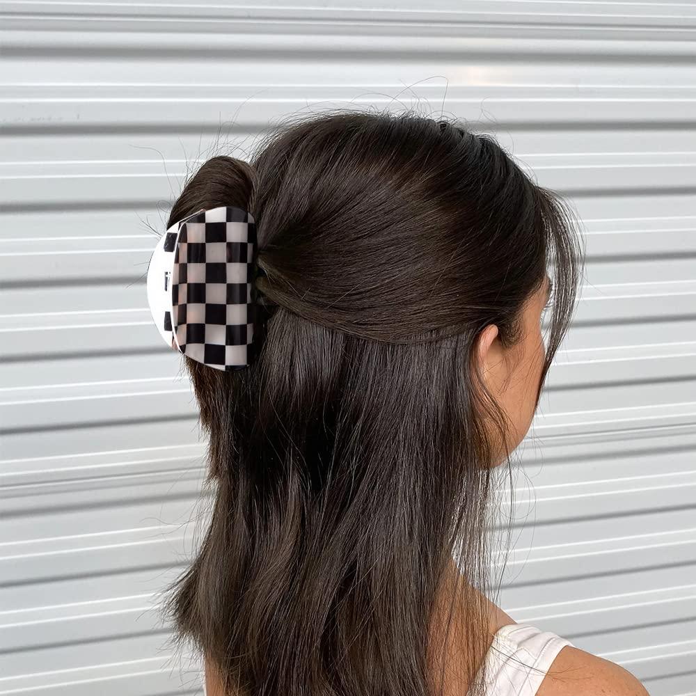 Bmobuo Vintage Checkered Y2K Hair Barrettes, Aesthetic 3Pcs Claw Clips for Women and Girls - Image 5