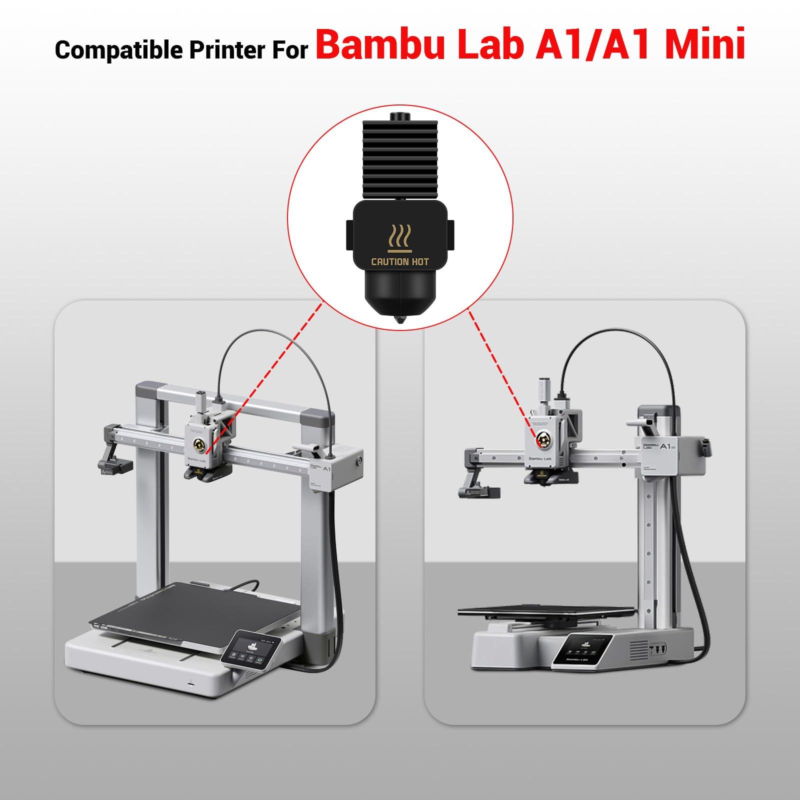 2 Pack A1 Mini/A1 Hotend Print Head Upgrade Extruder Replacement with 4PCS High-Temperature 0.4MM Hardened Steel Nozzle Hot End Kit Silicone Cover Sock for Bambu Lab A1/A1 Mini (2PK(0.4mm+0.4mm)) - Image 6