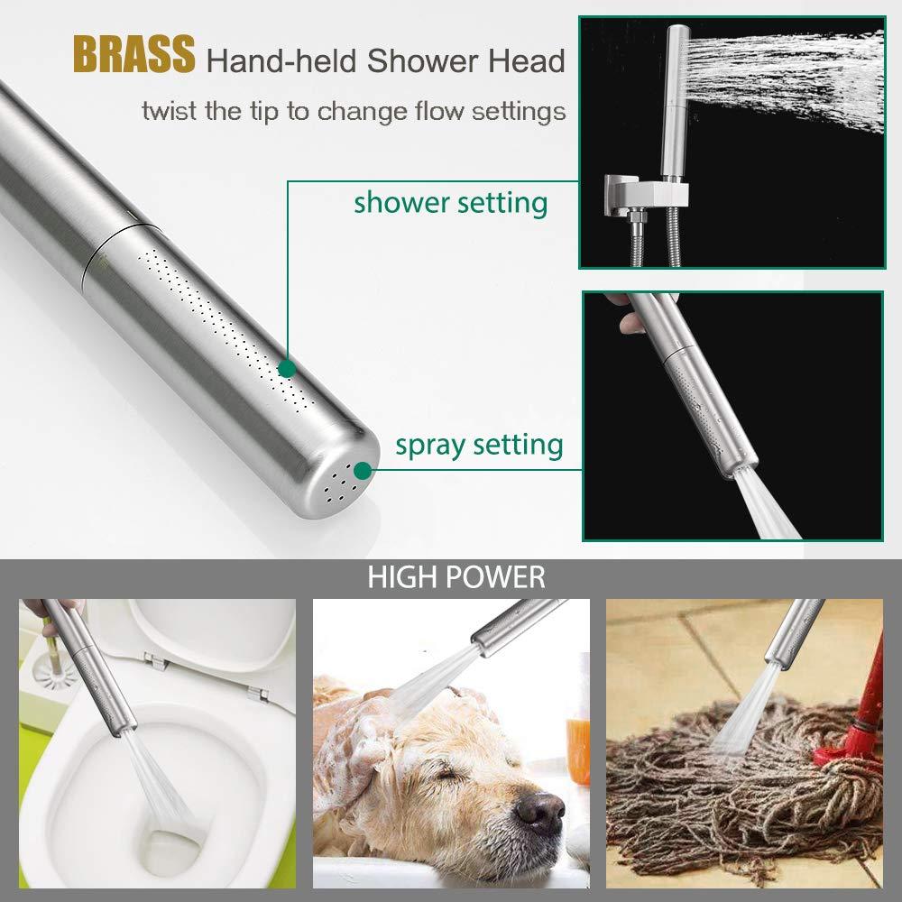 Hoimpro 12 Inch Shower System Set Bathroom Rain Shower Head Brass 2 In 1 Handheld Sprayer Wall Mounted, Rainfall Shower Faucet Spray Fixture Valve Kits Combo Showerhead, Brushed Nickel - Image 6