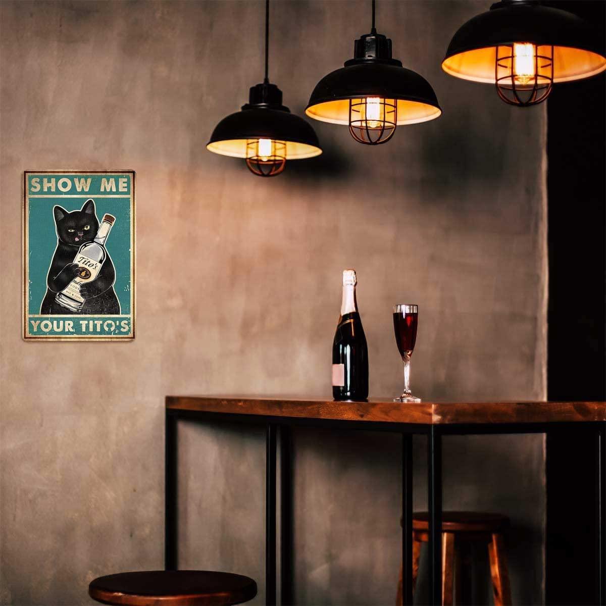 Funny Show Me Your Tito's Black Cat Poster Man Cave Sign Vintage Bar Sign Bar Wall Decor 12" * 8" (098) - Image 2