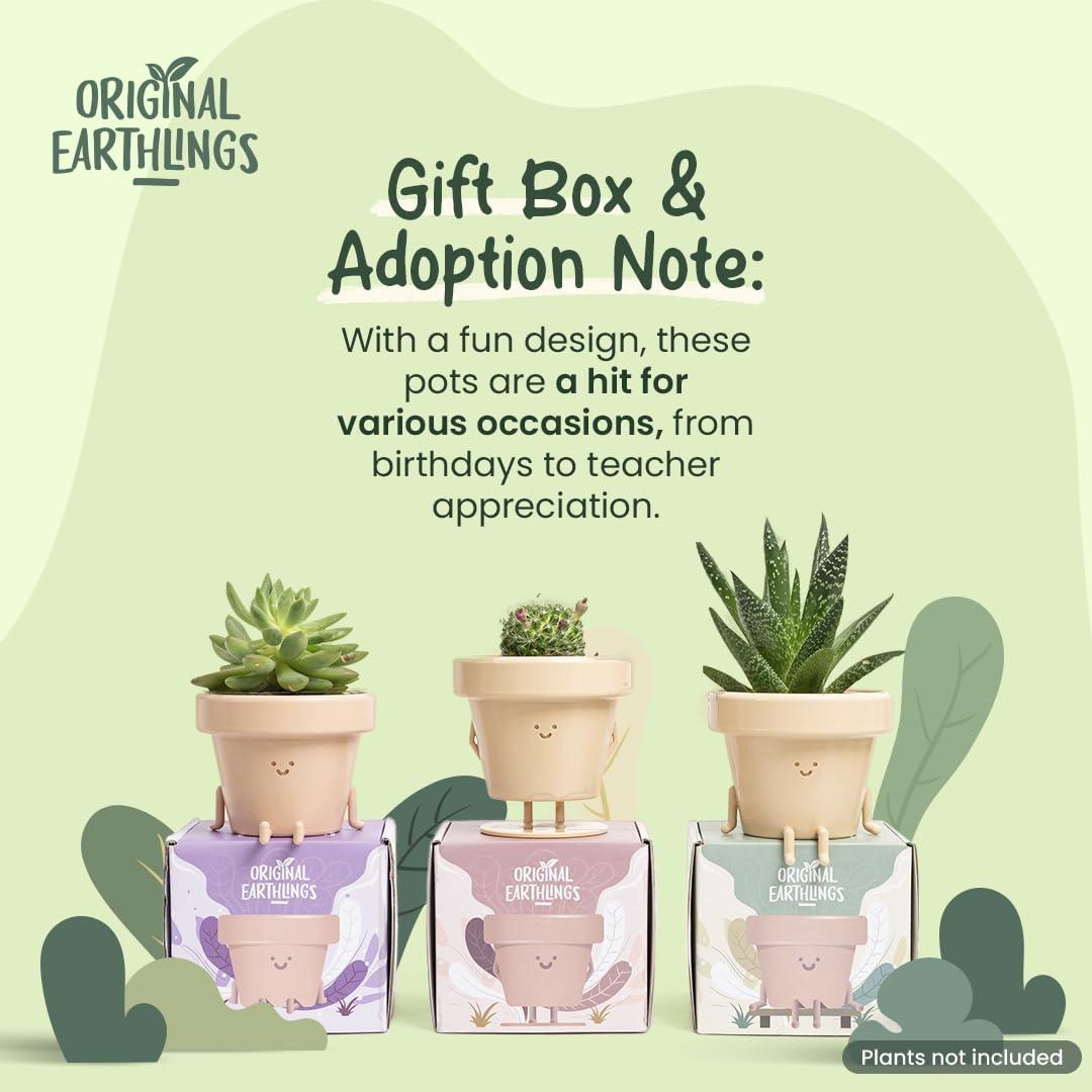 Original Earthlings Sitting Pot - 3.5 Inch Cute Plant Pot - Plastic Funny Planter with Drainage - Unique Cactus Plant Lover Gift - Small Succulent Face Flower Pot - Cute Plant Gifts for Plant Lovers - Image 4