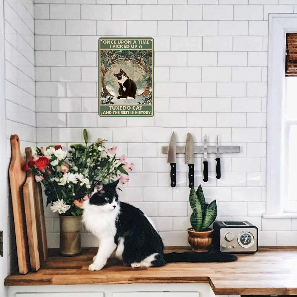 CrazySign Funny Cat Sign Cat Lovers Women Girls Gift Once Upon A Time I Pick Up A Tuxedo Cat Tin Sign Wall Art for Home Living Room Bedroom Decor 8 x 12 Inches (3033) - Image 2
