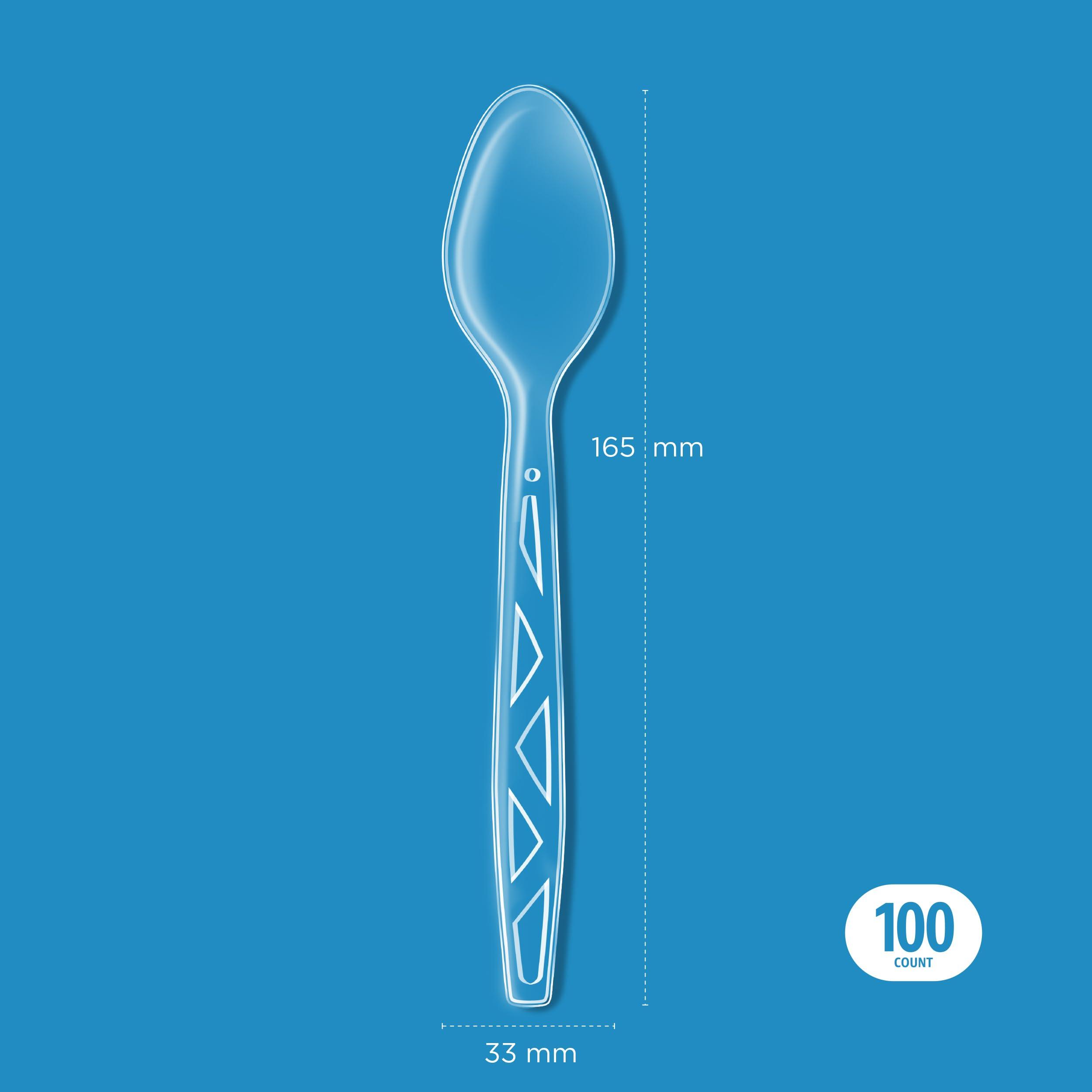 Amazon Basics Disposable Clear Plastic Spoons, Premium Quality, 100 Count, Large Pack - Image 3