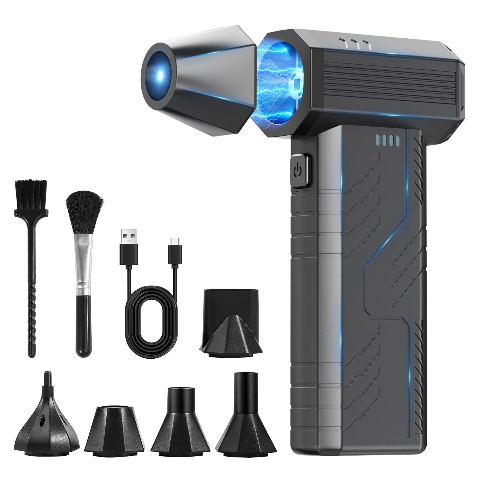 Compressed Air Duster, 8000mAh 130,000 RPM Keyboard Cleaner, Replace Compressed air can, Computer Accessories for Outdoors, PC, Electronics, Snow and Car Dust Off(Deep Black)