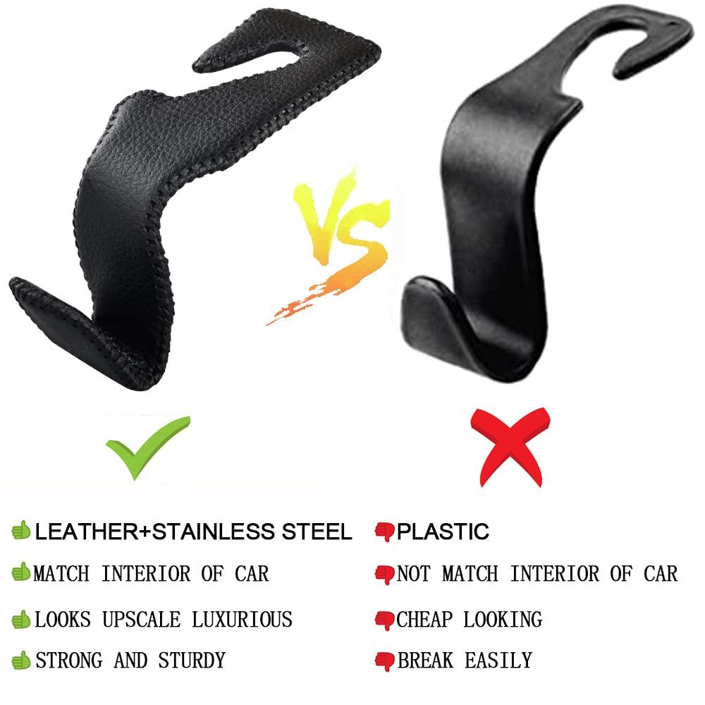 Car Hooks Universal Car Vehicle Back Seat Headrest Hanger Holder Hook Microfiber Leather & Stainless Steel for Bag Purse Cloth Drink Grocery (Black) - Image 3