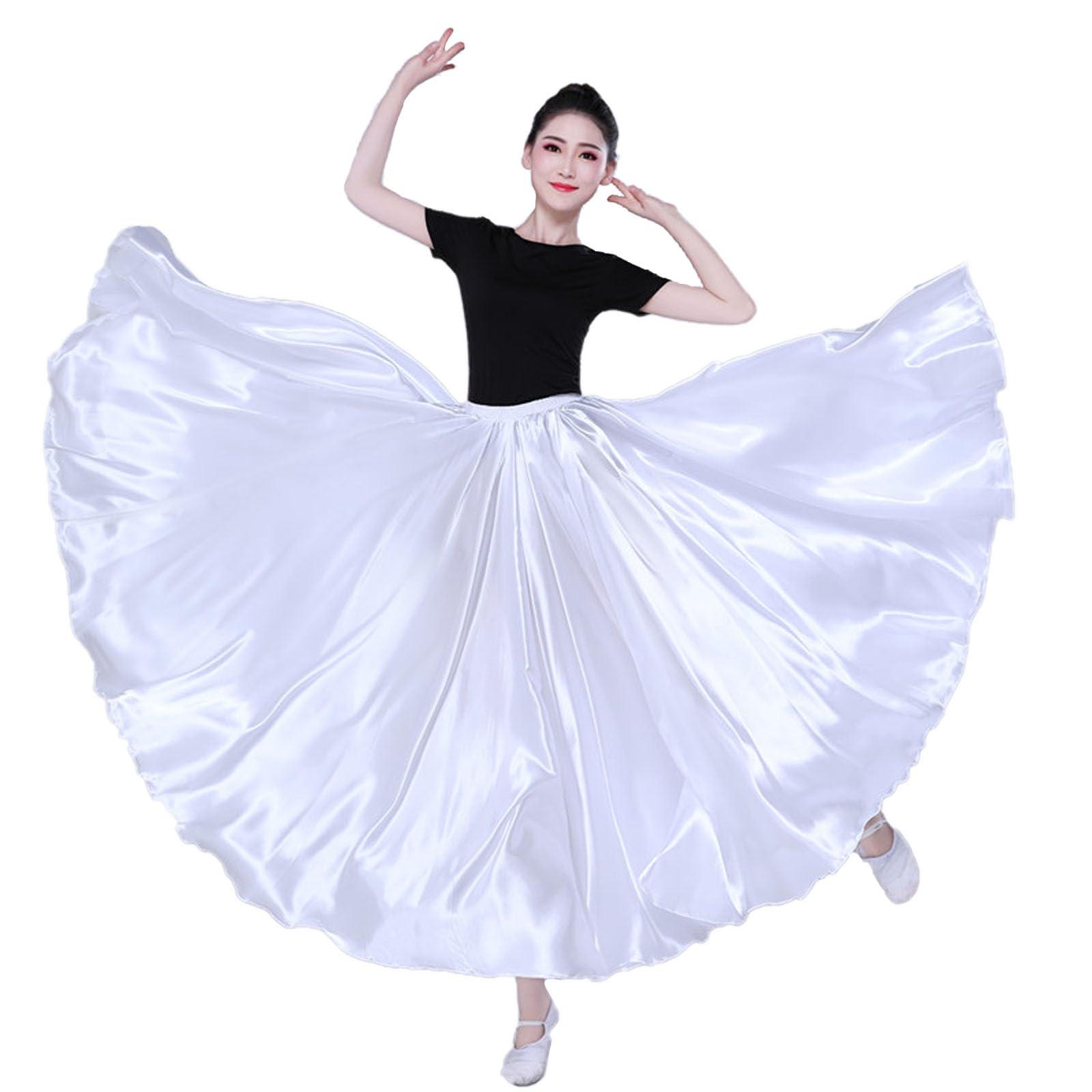 Women Satin Full Circle Ankle Length Swing Long Skirt Belly Dance Costume for Stage Performance