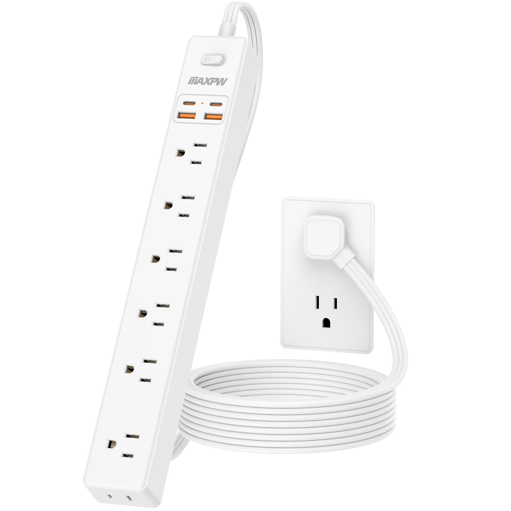 10 Ft Power Strip Surge Protector - 7 Outlets 4 USB Ports (2 USB C), Ultra Thin Flat Extension Cord & Flat Plug, 1700 Joules, Wall Mount, Desk Charging Station for Home Office Dorm, White - Image 8