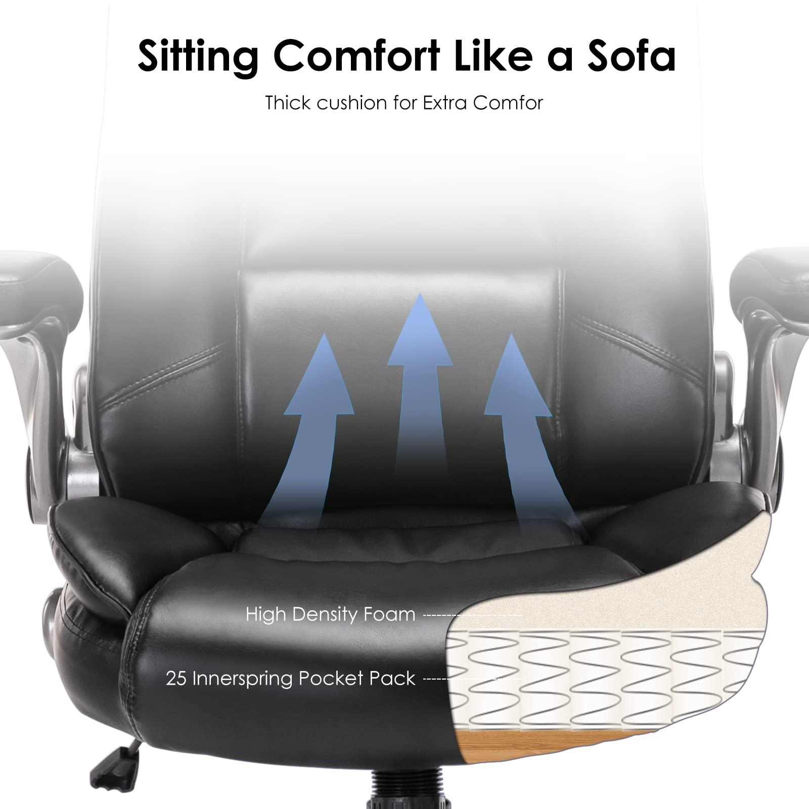 COLAMY Leather Executive Office Chair - High Back Home Computer Desk Chair with Padded Flip-up Arms, Adjustable Tilt Lock, Swivel Rolling Ergonomic Chair for Adult Working Study, Black - Image 5