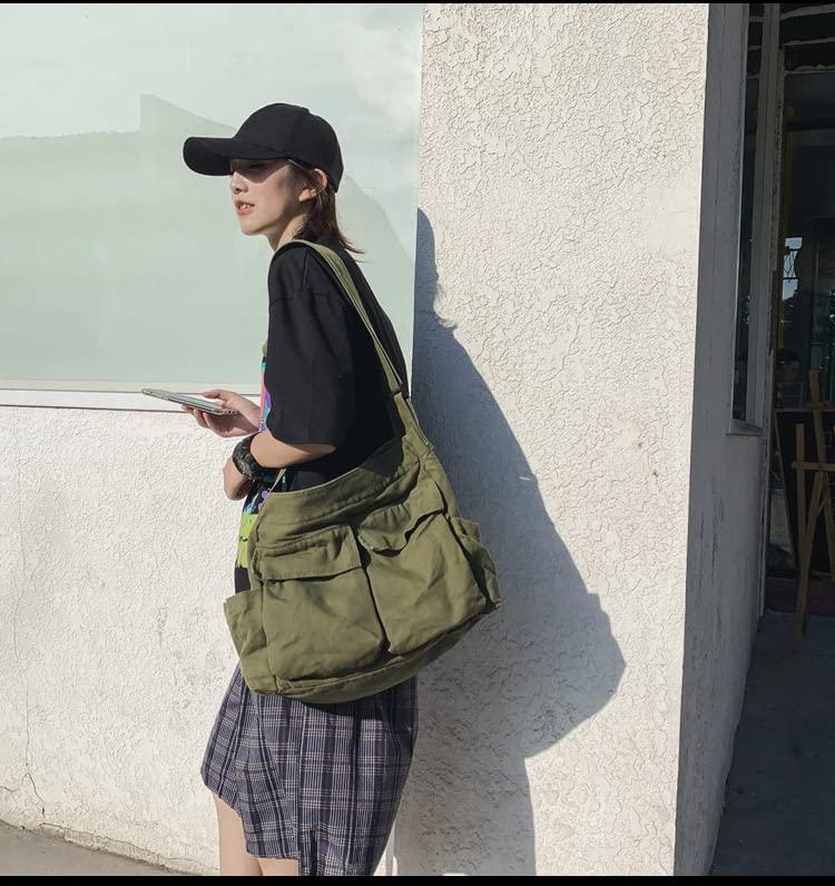 Canvas Messenger Bag Large Crossbody Bag with Multiple Pockets Canvas Shoulder Tote Bag for Women and Men - Image 4