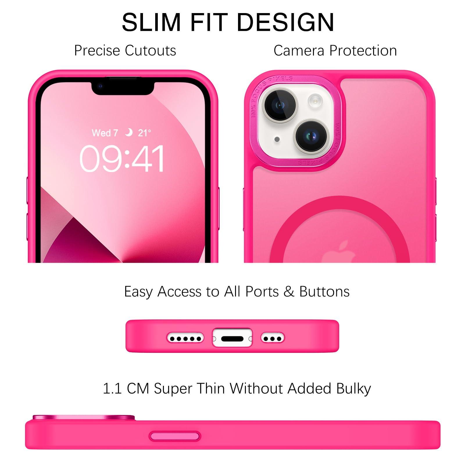 BENTOBEN Magnetic for iPhone 13 Case & iPhone 14 Case [Compatible with Magsafe] Translucent Matte Phone Case iPhone 13/14 Slim Shockproof Women Men Protective Cover for iPhone 13/14 6.1", Hot Pink - Image 8