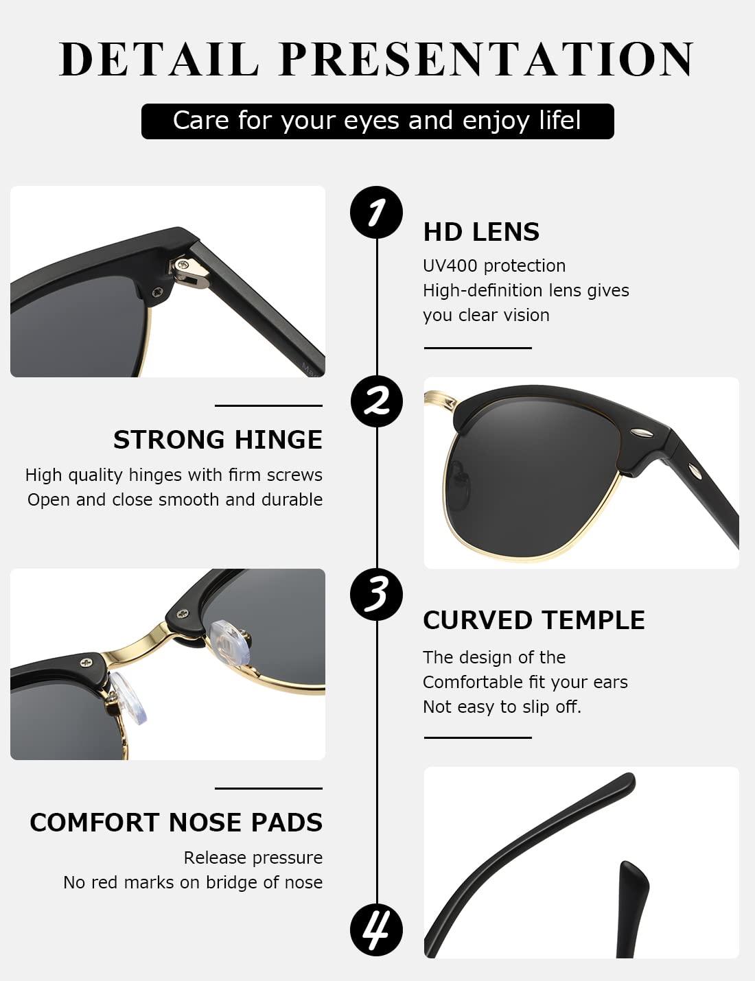 AEVOGUE Polarized Sunglasses For Women And Men Semi Rimless Frame Retro Sun Glasses AE0369 - Image 6
