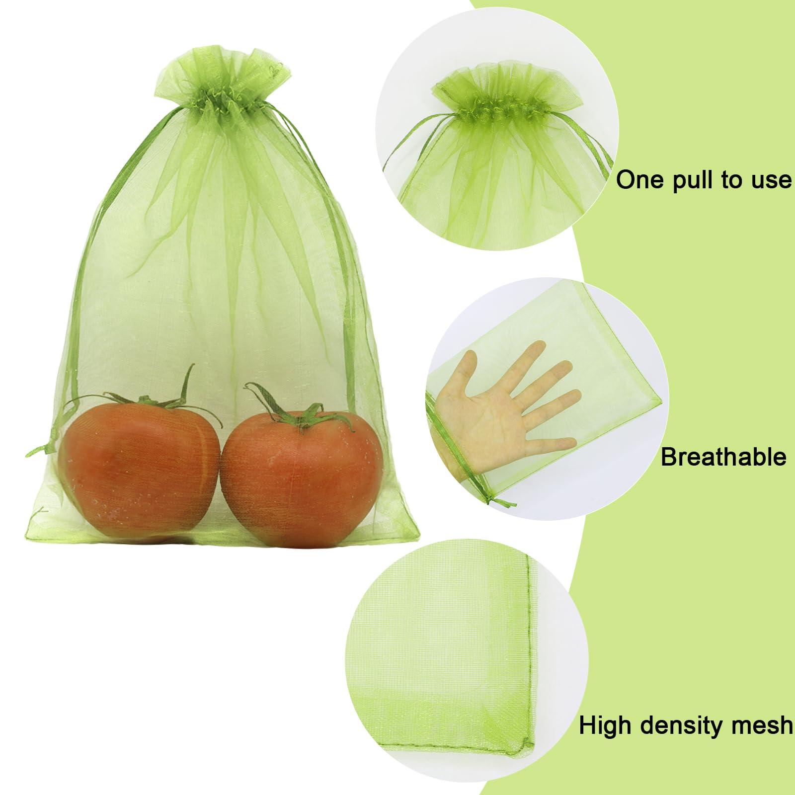 Uigidori 100 Pcs Fruit Protection Bags, 6.5 x 9 Inch Green Netting Cover Bags with Drawstring, Pest Barrier for Trees, Garden Fruit Cover Mesh Bag for Plant Vegetables and Flowers - Image 4