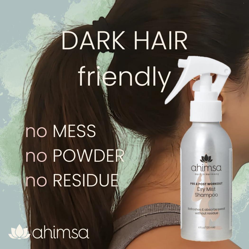 Ahimsa Dry Mist Shampoo for Dark Hair – No White Residue, No Powder, No Benzene – Instantly Refreshes & Absorbs Sweat – Easy Application, Non-Aerosol, Vegan, Cruelty-Free - Image 3