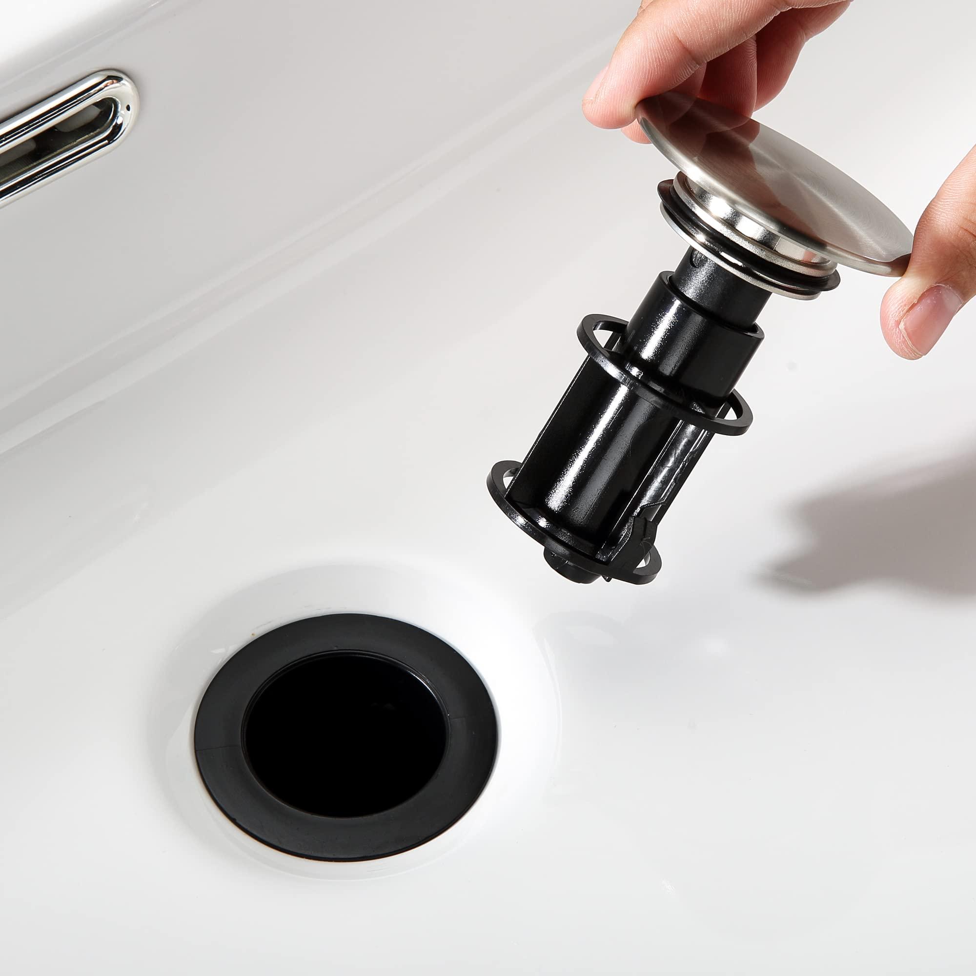 TIORIY Pop Up Bathroom Sink Drain - Bathroom Sink Stopper with Overflow for Faucet Vessel, Push Type Bathroom Sink Vanity Assembly with Strainer, Brushed Nickel - Image 8