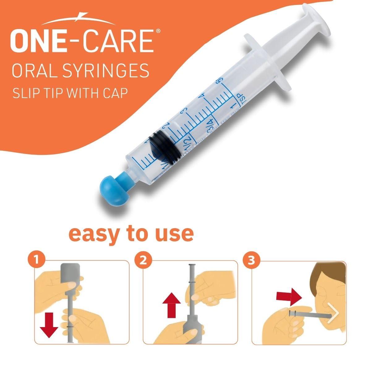 ONE-CARE 5ml Oral Syringe with Cap - Sterile, Individually Wrapped - 100 Syringes, Slip Tip, Uses include oral administration of medicine for infants, adults and animals - Image 4