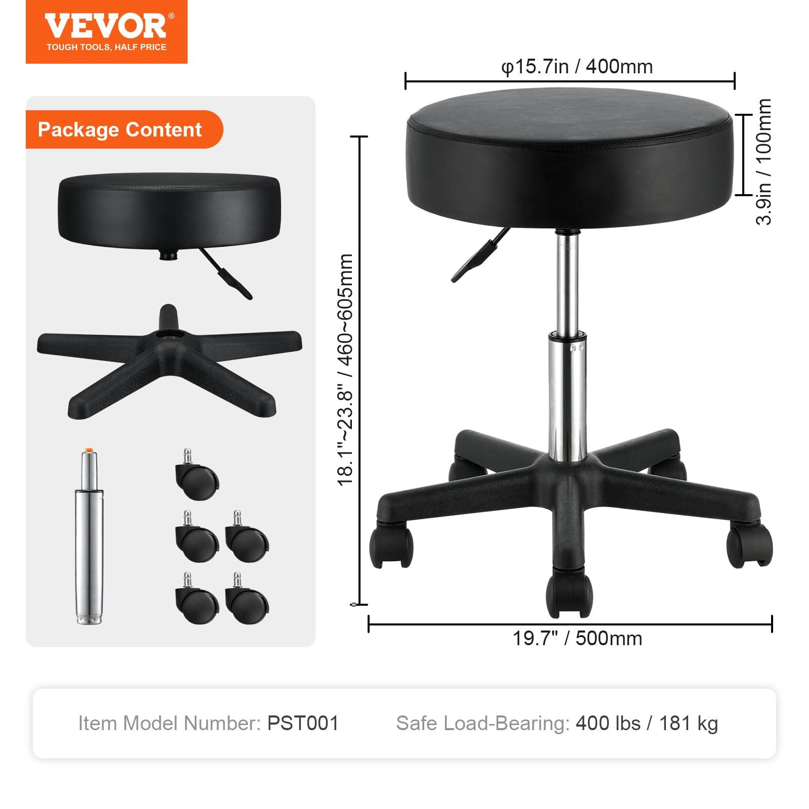 VEVOR Rolling Stools with Wheels, 400 LBS Weight Capacity Adjustable Height Stool with Ultra-Thick Seat Cushion, Swivel Stools Chair for Salon, Bar, Home, Office, Tatoo, Medical, Massage, Black - Image 8