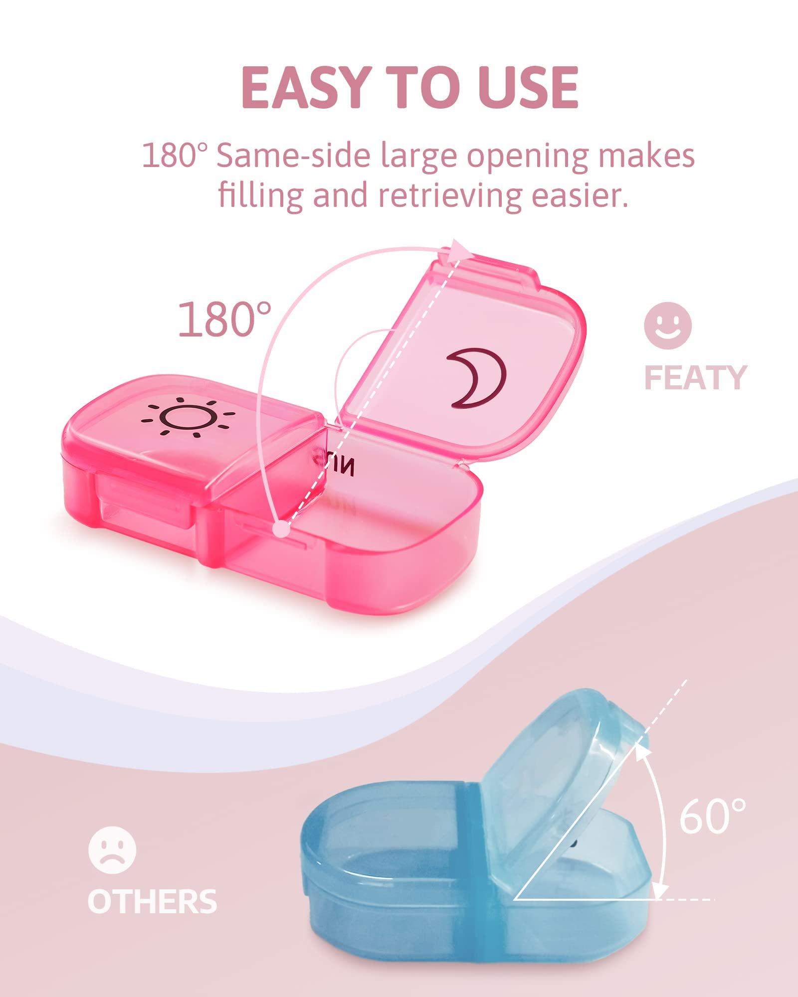 FEATY Weekly Pill Organizer 2 Times a Day with Same-Side Large Opening for Easy Filling & Retrieving, Color Tracking 7 Day AM PM Pill Box with Large BPA Free Pill Case for Vitamins, Fish Oils (Clear) - Image 2