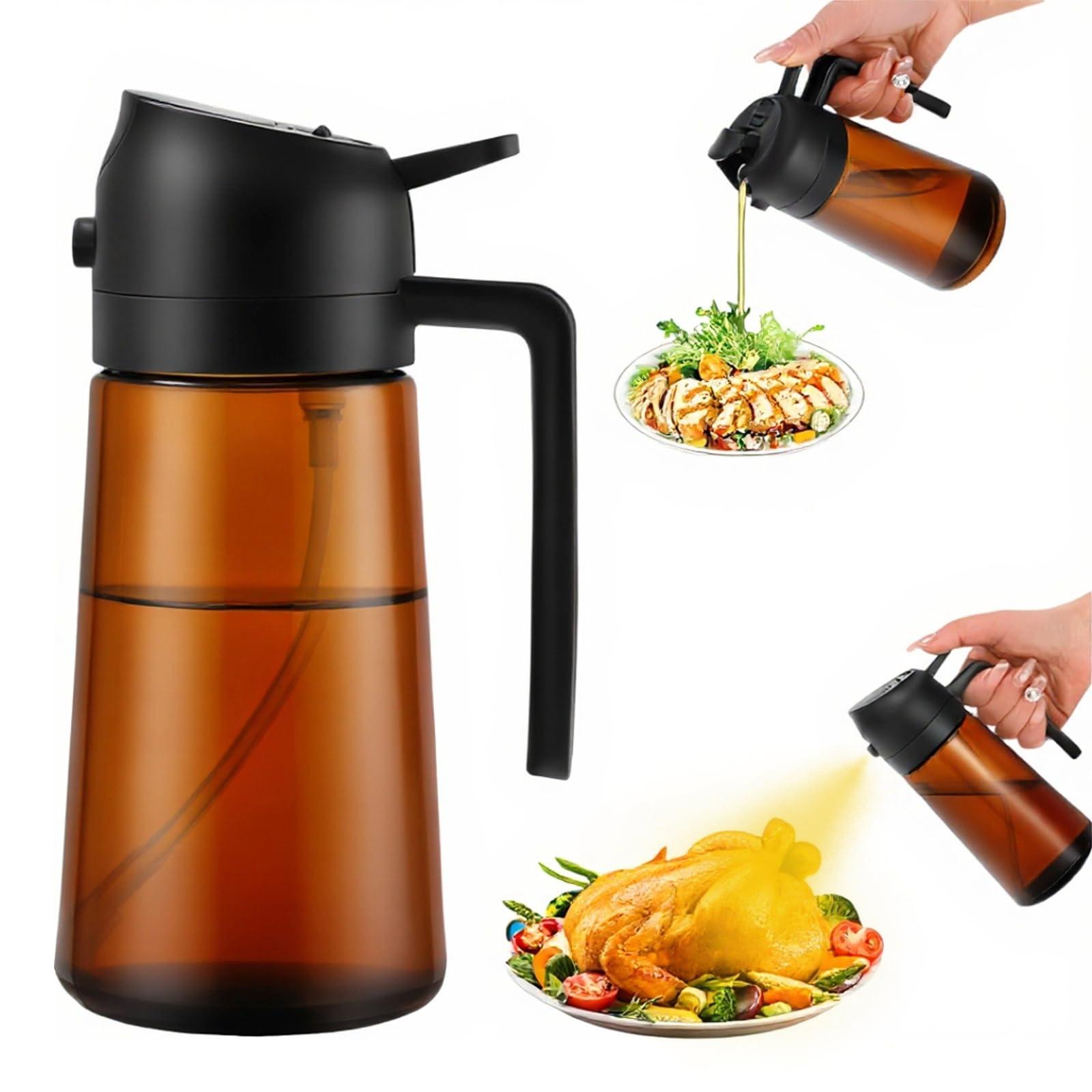 Aovdy Olive Oil Sprayer, Oil Dispenser Bottle Spray and Pour Container - 16oz Oil Sprayer for Cooking Oil Dispenser for Kitchen 470ml for Kitchen Cooking Salad BBQ (Dark Brown)