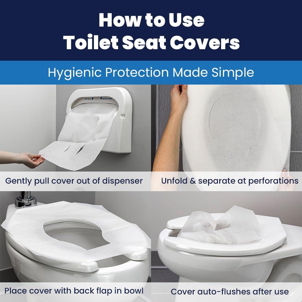 Hospeco Flushable Toilet Seat Covers - 1000 Pcs, 4 Packs of 250 - Disposable Paper Discreet Seats for Commercial Wall Dispenser, 16.75 x 14.25 Half-Fold, White - Image 3