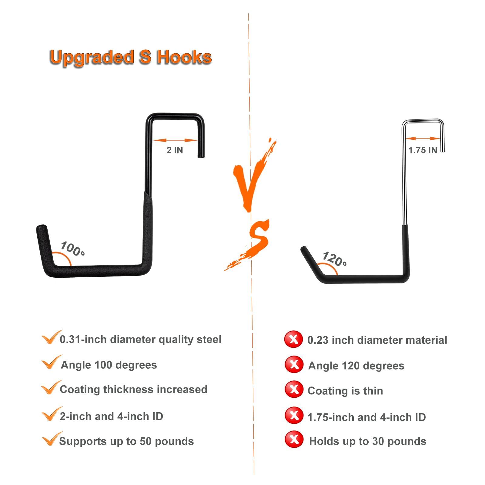 Gueryee Rafter Hanger Hook 2 Pcs, Large S Hooks, Upgraded Fence Hangers, Ladder and Bike Hanging Hooks for Storage, Heavy Duty Garage Utility Rafter Hook for Hanging Hose, Plants, Chairs and More - Image 4
