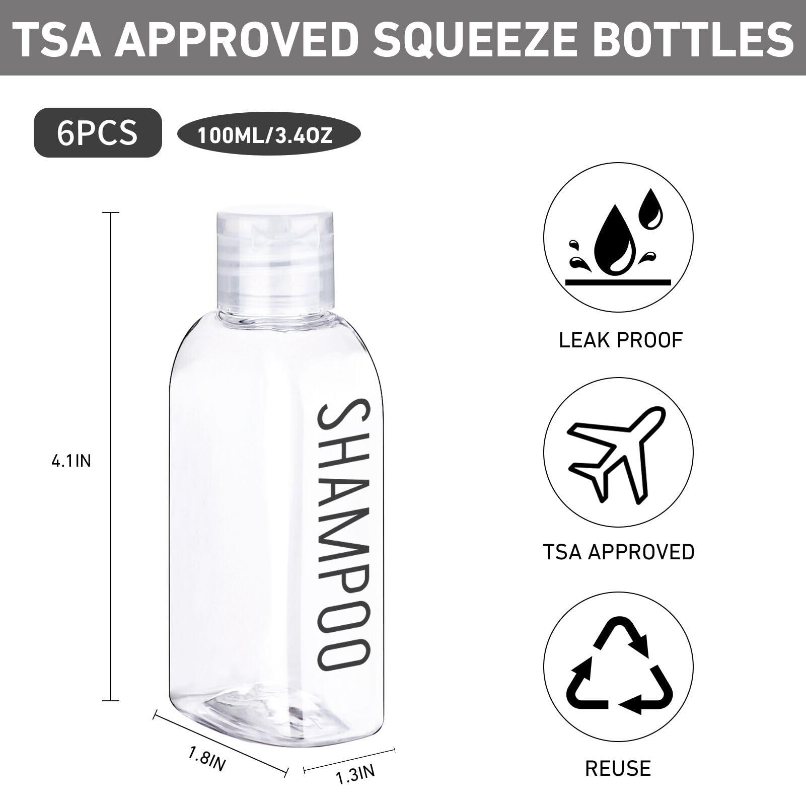 Travel Bottles for Toiletries 6 PCS 3.4oz/100ml Travel Size Containers Plastic Lotion Bottle TSA Approved Leak Proof Squeeze Bottles with Flip Cap for Toiletries, Shampoo & Lotion (Clear) - Image 3