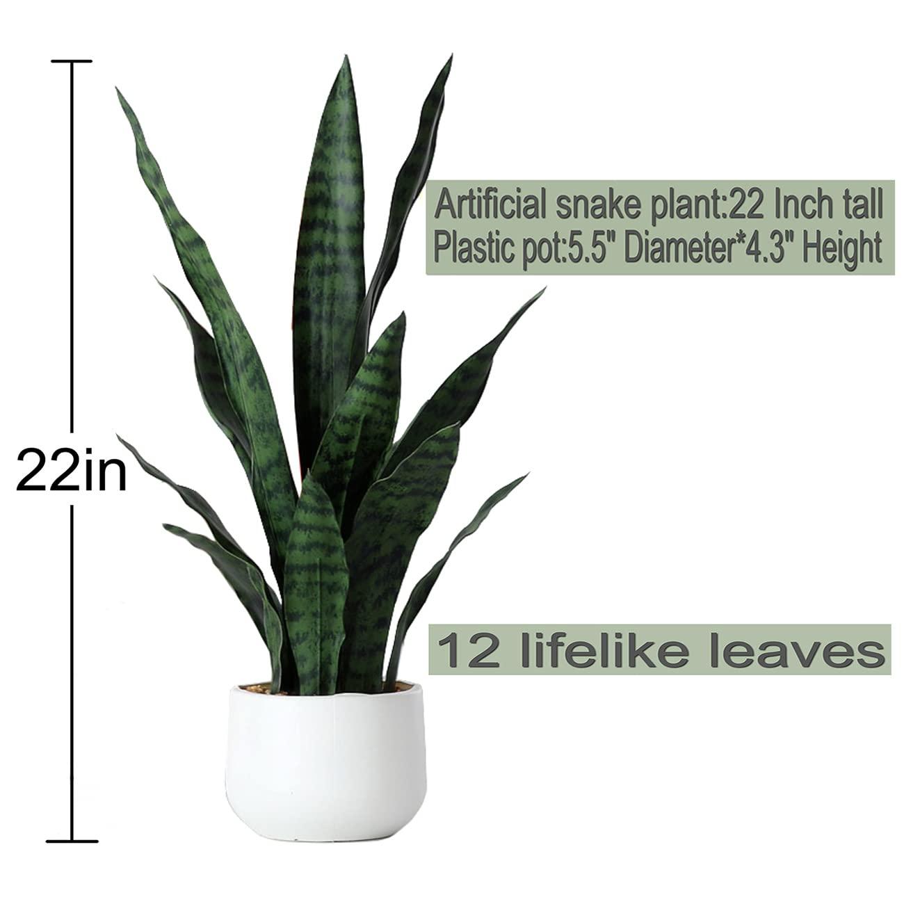 Beebel Artificial Snake Plant 22 Inch Fake Sansevieria Fake Agave Potted Plants Plastic Greenery for Home Garden Office Store Decoration 12 Leaves (Green) - Image 3