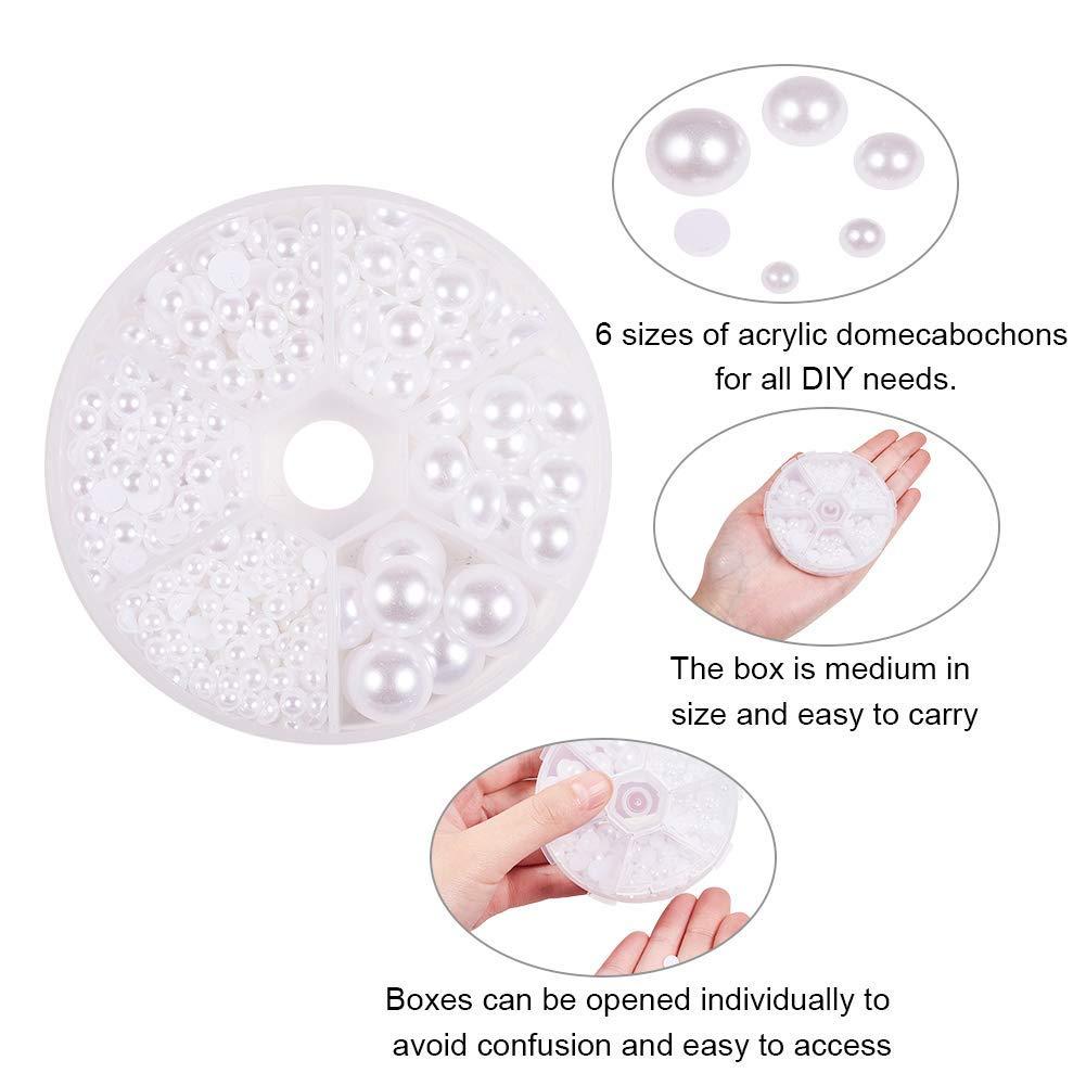 PH PandaHall 6 Sizes White Flat Back Pearls Cabochon 690pcs Flat Pearls Gems for Cup Nails Crafts Shoes Hairband Scrapbooking Embellishment Makeup Wedding Phone Case Making 4mm 5mm 6mm 8mm 10mm 12mm - Image 8