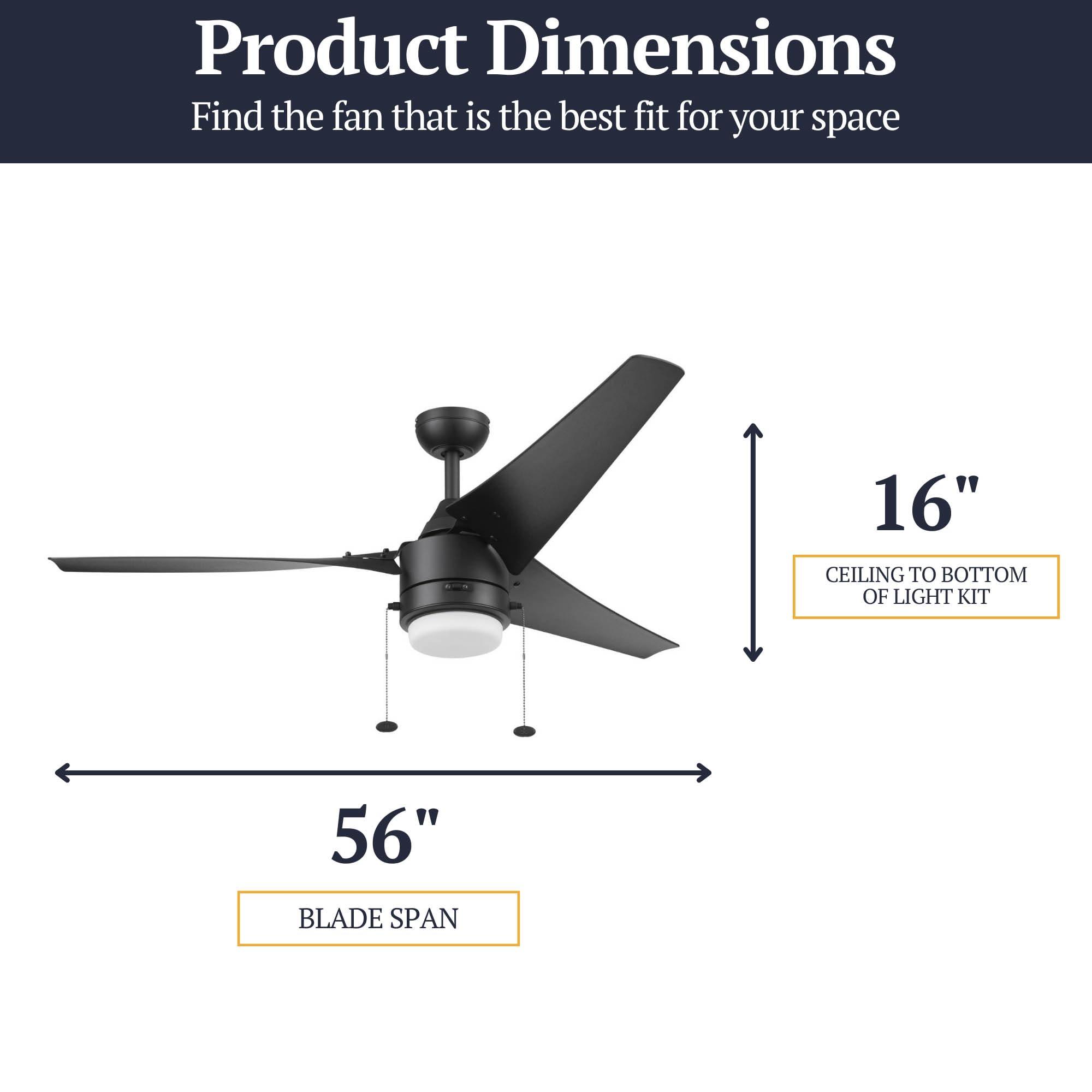 Prominence Home Teo, 56 Inch Contemporary Wet Rated Outdoor LED Ceiling Fan with Light, Pull Chain, Dual Mounting Options, 3 Weather Resistant Blades, Reversible Airflow - 51862-01 (Matte Black) - Image 3