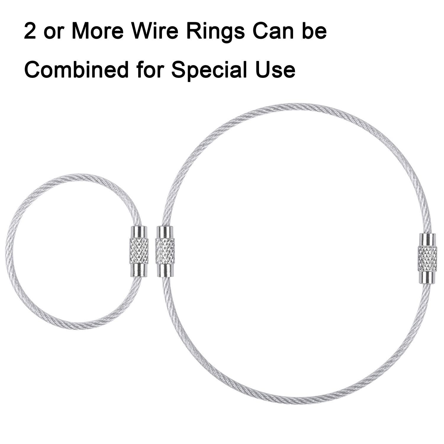 Wisdompro Keychain, 12 Pack of 4.3 Inches Stainless Steel Wire Ring 2mm Cable Loop Rings for Hanging Luggage Tag, Keys and ID Tag Keepers - Silver - Image 3