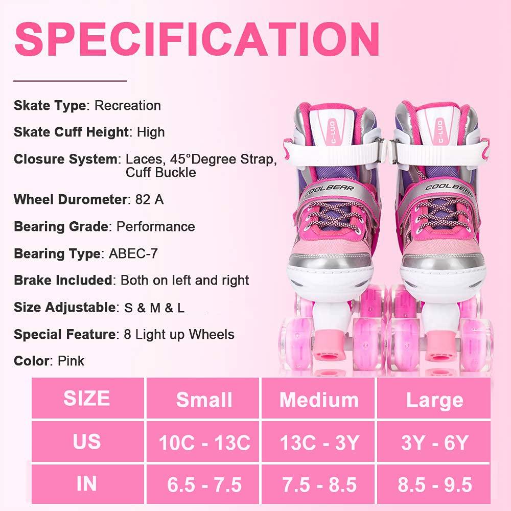 Sowume Adjustable Roller Skates for Girls and Women, All 8 Wheels of Girl's Skates Shine, Safe and Fun Illuminating for Kids - Image 4