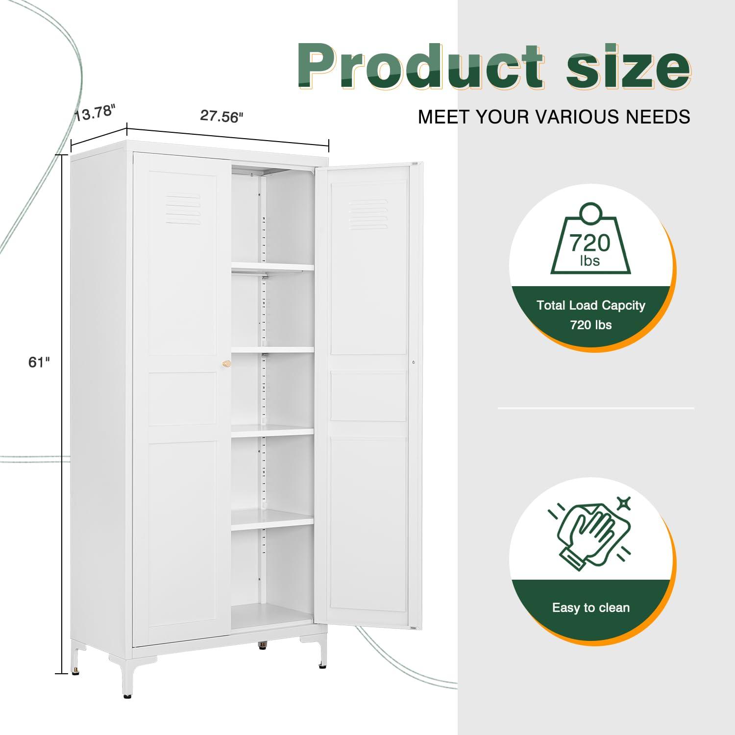 Letaya White Storage Cabinet with Feets-Metal Home Kitchen Pantry Cabinets with Doors and Adjustable Shelves,Organization Locker for Cupboard/Bedroom/Dining/Living/Bathroom/Office/Garage Room (White) - Image 2